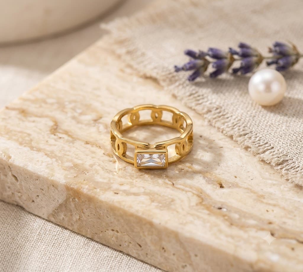 Gold Plated Ring And Shiny Crystal