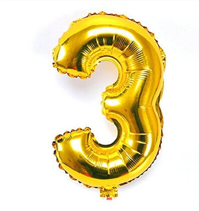 Décor Mantra Solid 3 Three number foil balloon birthday anniversary decoration items for boy girl Balloon (Gold, Pack of 1)