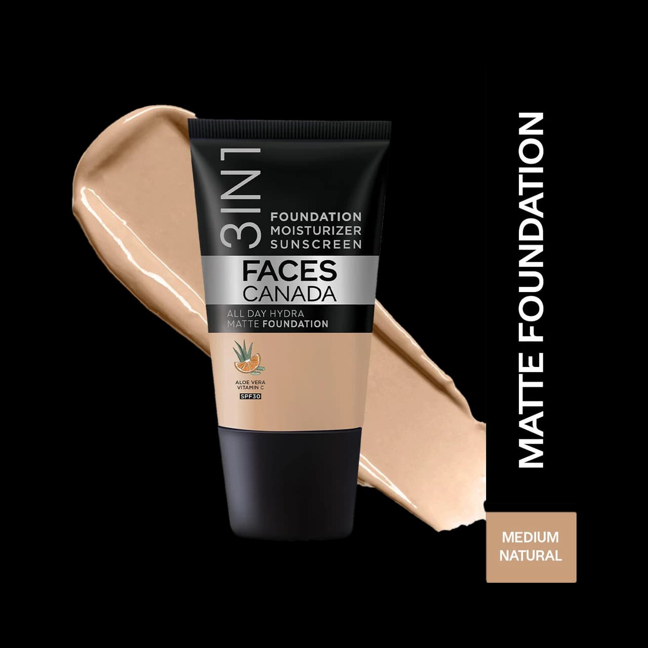 FACES CANADA All Day Hydra Matte | 3 in 1 Moisturizer + SPF 30 + Waterproof Foundation (Warm Sand 042, 18 ml)