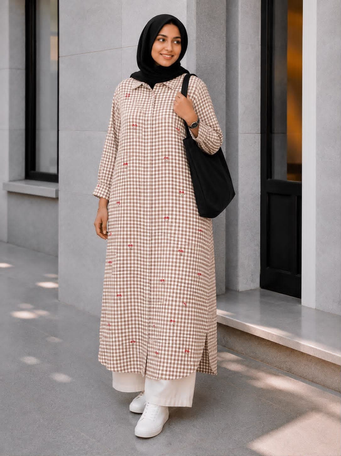 Monochrome Gingham Long Shirt & CEY Pant Co-Ord Set