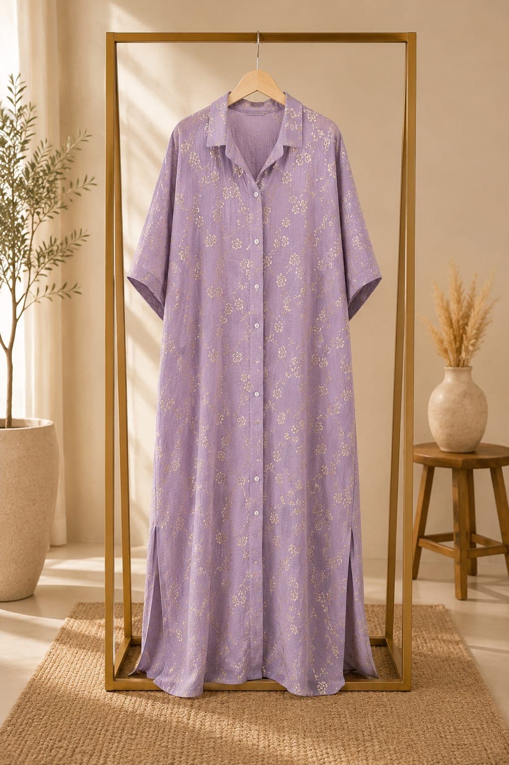 Ethereal Metallic Print Longline Shirt Dress